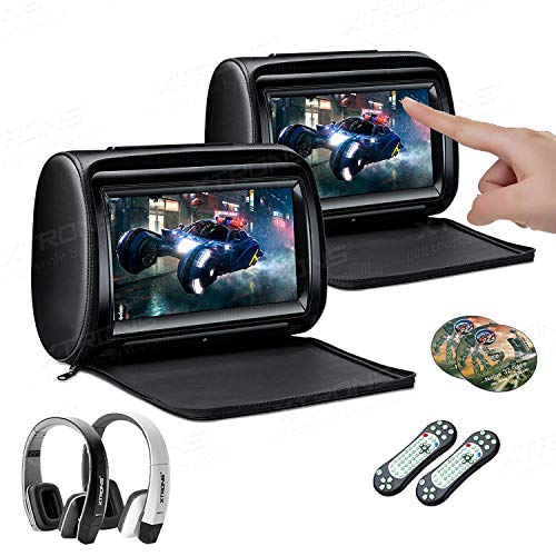 XTRONS 2 x 9in Pair Car Headrest DVD Player HD Digital Adjustable Touch Screen 1080P Video Auto Games HDMI New Version IR Headphones