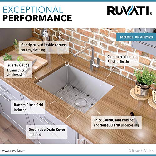 Ruvati 23-inch Undermount 16 Gauge Tight Radius Stainless Steel Kitchen Sink Single Bowl - RVH7123