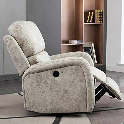 Bonzy Home Power Recliner Chair Air Suede Overstuffed Electric Faux Suede Leather Recliner Chair with USB Charge Port Light Gray