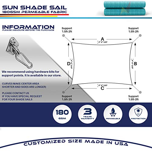 Windscreen4less 14' x 15' Sun Shade Sail Rectangle Canopy in Turquoise with Commercial Grade Customized Size
