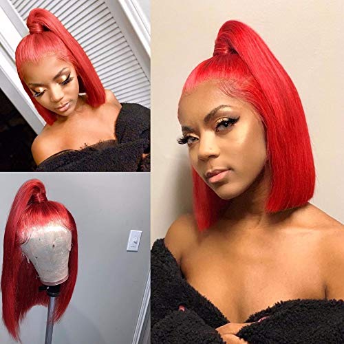 13x6 Pre Plucked Lace Front Wigs Human Hair Red Bob 150% Density Perfectly Pre Plucked Lace Front Orange Bob Wig 12" Short Straight Colored Summer Hairstyles for Women