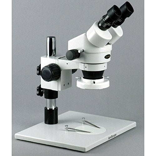 AmScope Professional Binocular Stereo Zoom Microscope, 0.7X-4.5X Objective, Fluorescent Ring Light, Large Table Pillar Stand