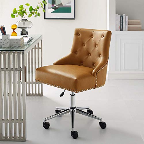 Modway Regent Tufted Button Faux Leather Swivel Office Chair with Nailhead Trim in Tan