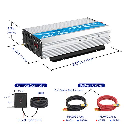 Giandel 1200Watt Power Inverter 24V DC to 110V 120VAC with Solar Charge Controller and Remote and Dual AC Outlets & USB Port