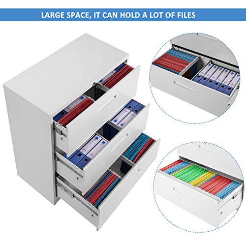 Lateral File Cabinet with 3 Drawer Lockable Metal File Cabinet Heavy Duty Filling Cabinet,White, Assembly Needed