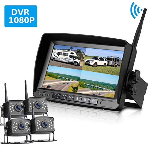 HD Digital Wireless 4 Backup Camera 7'' Monitor Kit Split Screen IP69K Waterproof