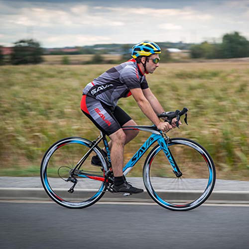 SAVADECK Carbon Road Bike, Warwinds3.0 700C Carbon Fiber Racing Bicycle with SORA 18 Speed Derailleur System and Double V Brake (Grey,52cm)