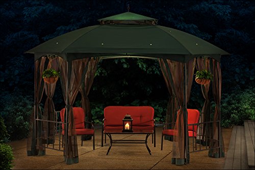 Sunjoy Large Capri Gazebo with Netting, 12' by 10', Gray