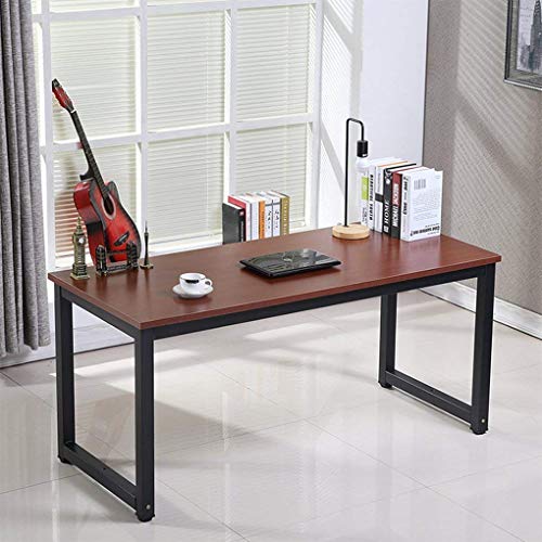 Home Office Desk, 63in Writing Desks Large Study Computer Table Workstation,Teak Wooden Top+Black Metal Leg