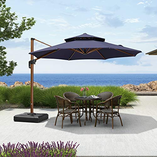 PURPLE LEAF 11 Feet Double Top Deluxe Sunbrella Wood Pattern Round Patio Umbrella Offset Hanging Umbrella Cantilever Umbrella Outdoor Market Umbrella Garden Umbrella, Spectrum Indigo