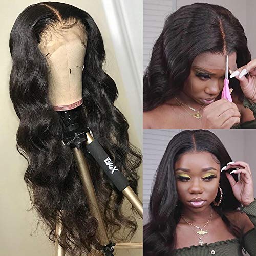 13x4 Human Hair Lace Front Wigs Brazilian Body Wave Frontal Wig Pre Plucked With Baby Hair Natural Hairline Body Wave Wigs For Black Women 150% Density Natural Color(16 Inch)
