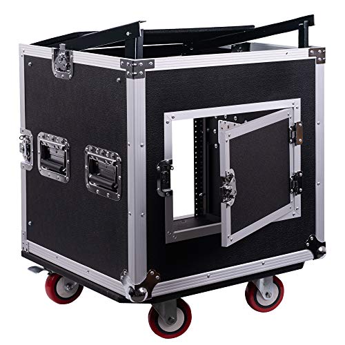 Sound Town 10U PA DJ Pro Audio Rack/Road ATA Case with 13U Slant Mixer Top, 23.5’’ Rackable Depth and Casters, 10 Space Size (STMR-10UW)