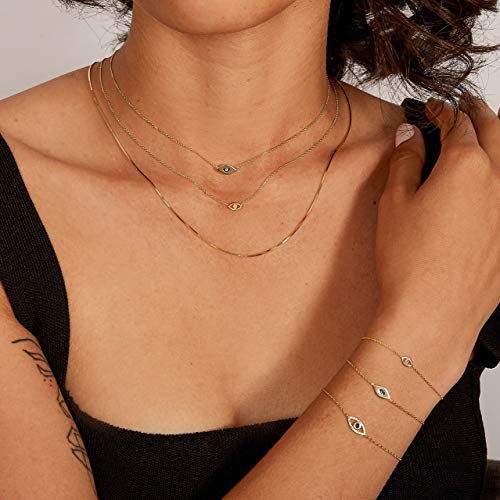 14k Yellow Gold Evil Eye Bracelet, Solid Gold Mini Evil Eye, Zoe Lev Jewelry