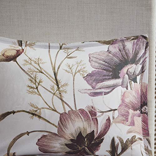 Madison Park Cassandra 8 Pc 100% Cotton Percale Large Floral Print with Reverse Solid Embroidered and Tufted Toss Pillows Shabby Chic All Season Comforter Bedding Set, Cal King, Blush
