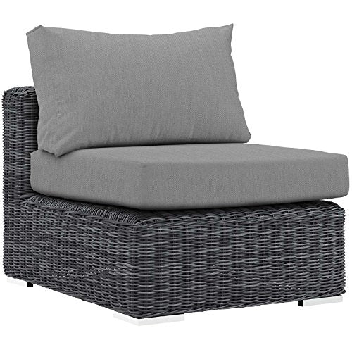 Modway EEI-1868-GRY-GRY Summon Wicker Rattan Outdoor Patio Sunbrella Fabric, Armless Chair, Canvas Gray