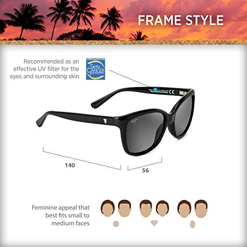 Maui Jim Women Starfish with Patented PolarizedPlus2 Lenses Polarized Cat-Eye Sunglasses, Black Gloss withMan Utd/Neutral Grey Polarized, Medium