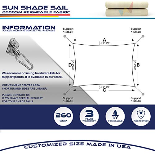Windscreen4less Terylene Waterproof Sun Shade Sail UV Blocker Rectangle Sunshade Patio Canopy Sail 8' x 23' in Color Beige Included Free Pad Eyes 260GSM - Customized Sizes