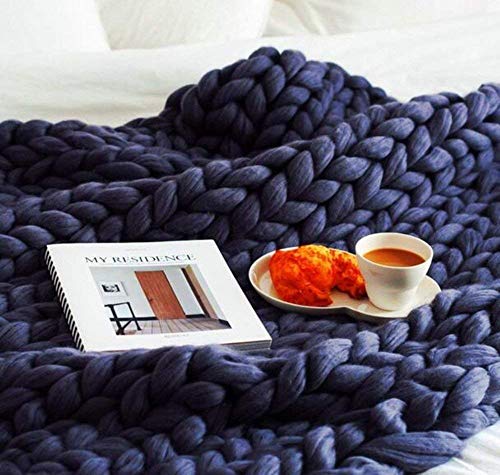 VIYEAR Chunky Knit Blanket Soft Handmade Knitting Throw Bedroom Sofa Decor Super Large Navy Blue 59"x 79"
