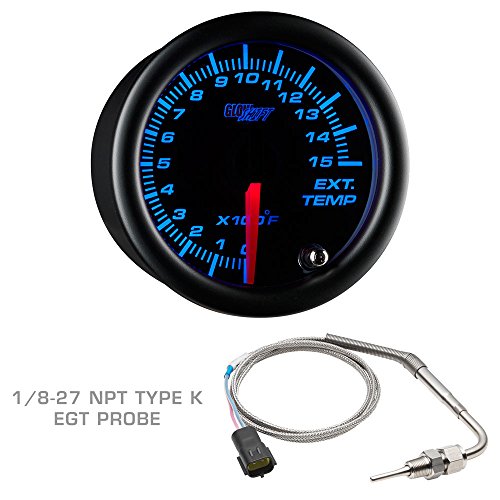 GlowShift Diesel Gauge Package Black 7 Color 60 PSI Boost 1500 F Pyrometer EGT & Transmission Temp Black Triple Pillar Pod