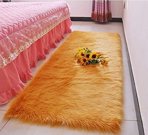 Meng Ge Faux Sheepskin Area Rug Plush Faux Fur Rug Chair Cover Seat Pad for Bedroom Sofa Floor Orange