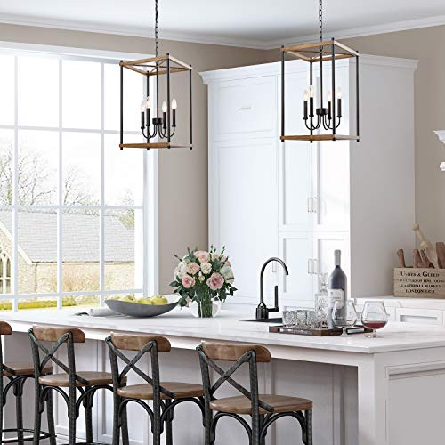 KSANA Farmhouse Foyer Lighting Entryway Chandeliers for Dining Rooms Kitchen Island, Stairway, W14 xH23.5, Brown