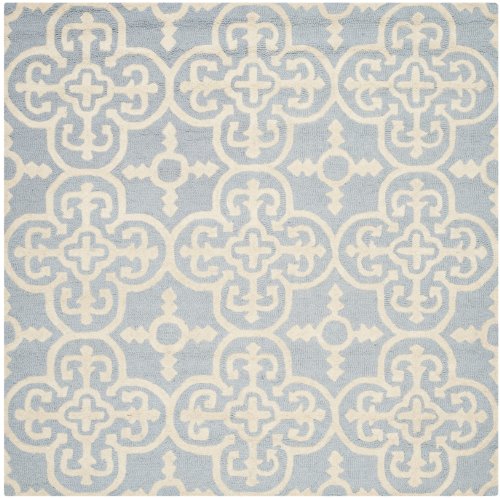 Safavieh Cambridge Collection CAM133A Handmade Moroccan Wool Area Rug, 8' Square, Light Blue/Ivory