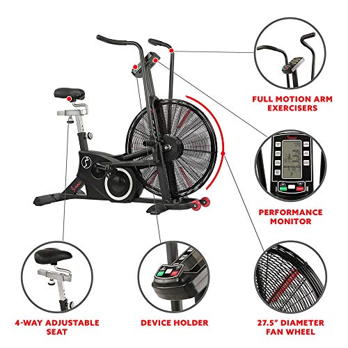 Sunny Health & Fitness Exercise Tornado Fan Air Bike with Bluetooth and Heart Rate Compatibility - SF-B2729 (SF-B2729)