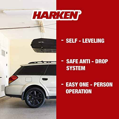 Harken - Cargo Box Overhead Garage Storage Hoist, Self-Leveling, Safe Anti-Drop System, Easy One-Person Operation, Smart Garage Organization
