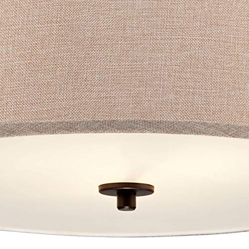 La Pointe Oil Rubbed Bronze Drum Pendant Chandelier 19 1/2" Wide Oatmeal Linen Shade Fixture for Dining Room House Foyer Kitchen Island Entryway Bedroom Living Room - Franklin Iron Works