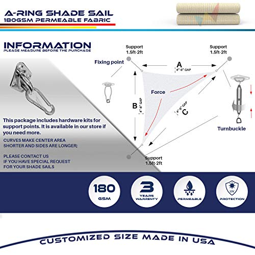 Windscreen4less 18' x 20' x 27' Right Triangle Sun Shade Sail with 8 inch Hardware Kit - Light Grey Durable UV Shelter Canopy for Patio Outdoor Backyard - Custom Size