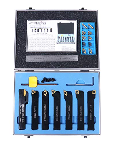Accusize Industrial Tools 3/4'' Shank 7 Pc Indexable Carbide Turning Tool Set with 10 Extra Carbide Inserts in Fitted Box, 2387-2006plus