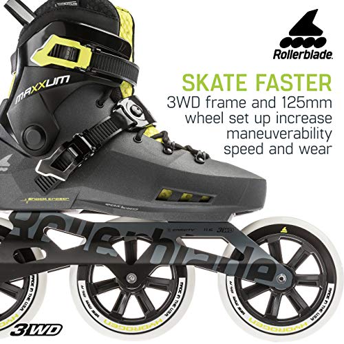 Rollerblade Maxxum Edge 125 3WD Unisex Adult Fitness Inline Skate, Metallic Grey and Lime, Premium Inline Skates, US Size 11.5