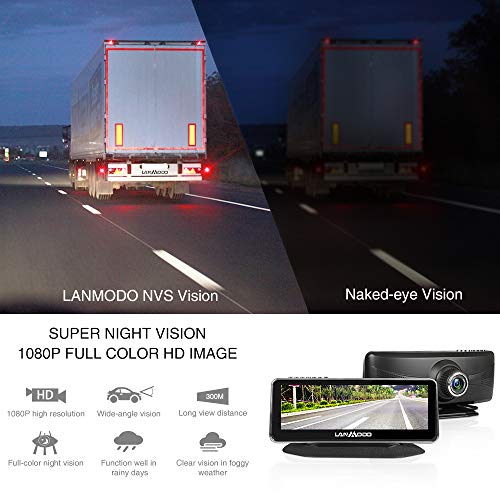 LANMODO Car Night Vision Front and Rear Dual Camera,Waterproof 8.2" HD Screen 1080P Full-Color Image Active Infrared Backup Camera Sony DSP Chip Inside,Night View Distance up to 984 ft/300M