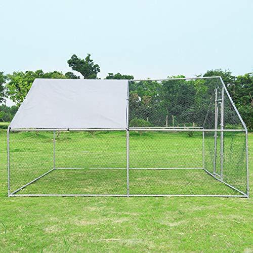 Large Metal Chicken Run, Walk-in Chicken Coop with Waterproof Cover Poultry Enclosure Hen Cage Run House Rabbits