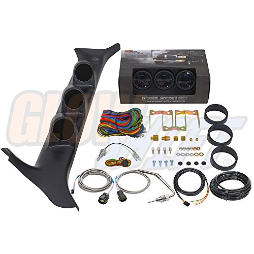 GlowShift Diesel Gauge Package Black 7 Color 60 PSI Boost 1500 F Pyrometer EGT & Transmission Temp Black Triple Pillar Pod