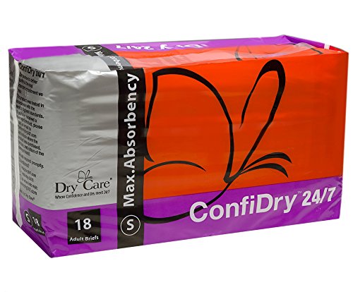 ConfiDry 24/7 Dry Care Max Absorbency Adult Brief Diapers, Small, 72 Count, 4 Pack Case