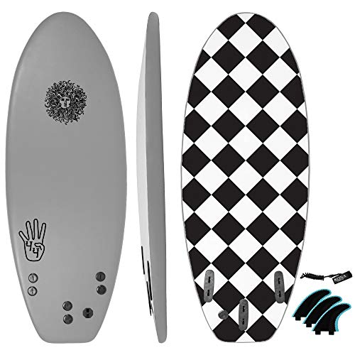 KONA SURF CO The 4-4 Surfboard For Beginners Kids & Adults Soft Top Foam Boogie Bodyboard Or Softboard Includes Fins & Leash