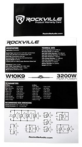 (2) Rockville W10K9D4 10" 6400 Watt Car Audio Subwoofers Dual 4-Ohm Subs