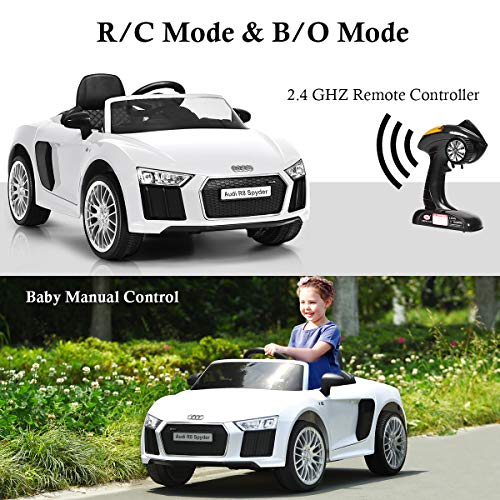 HONEY JOY Ride On Car 12V Licensed Audi R8 Electric Vehicle Manual & Parental Remote Control 3 Speeds Double Lockable Doors LED Lights