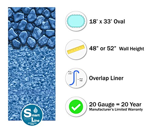 Smartline Boulder Swirl 18-Foot-by-33-Foot Oval Liner | Overlap Style | 48-to-52-Inch Wall Height | 20 Gauge Virgin Vinyl | Designed for Steel Sided Above-Ground Swimming Pools