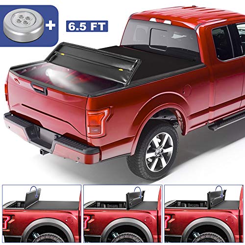 MOSTPLUS Quad 4-Fold 6.5 FT Soft Fold Truck Bed Tonneau Cover For 2009-2014 Ford F150 F-150 Styleside Fourth Fold (Excl Raptor Series) Without Utility Track System