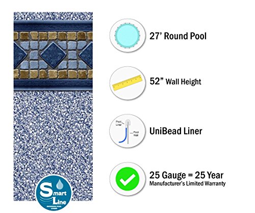 Smartline Pacific Ice 27ft Round Pool Liner 25 Gauge Virgin Vinyl Material Heavy Duty For Steel Sided Above-Ground Swimming Pools