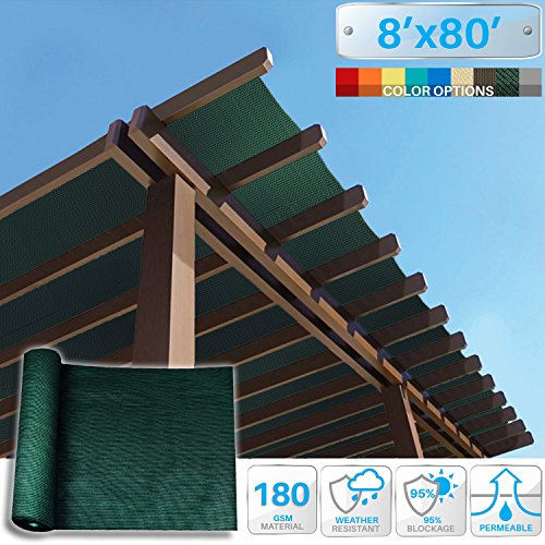 Patio Paradise 8'x80' Sunblock Shade Cloth Roll,Dark Green Fabric 95% UV Resistant