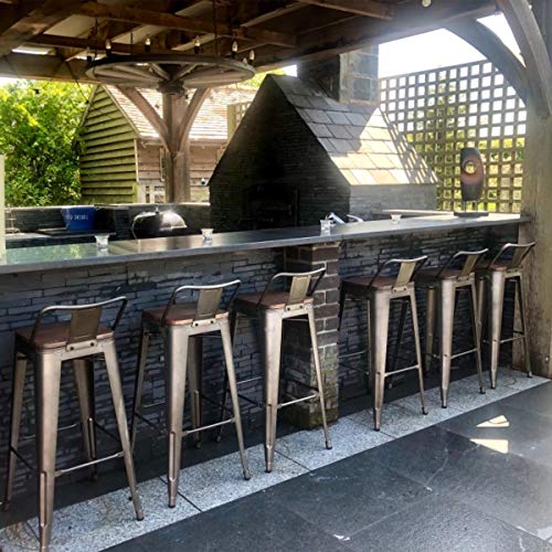 Tongli 26" Metal Counter Stools Set of 4 Industrial Counter Height Barstools with Back (Rusty, Low Back)