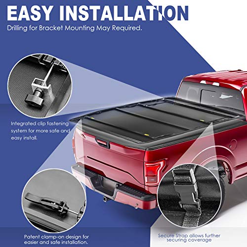 MOSTPLUS Quad 4-Fold 6.5 FT Soft Fold Truck Bed Tonneau Cover For 2009-2014 Ford F150 F-150 Styleside Fourth Fold (Excl Raptor Series) Without Utility Track System