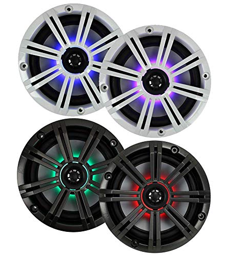 4) Kicker OEM Replacement 6.5" 195W LED Marine Audio Coaxial Stereo Speakers with Silver Grilles