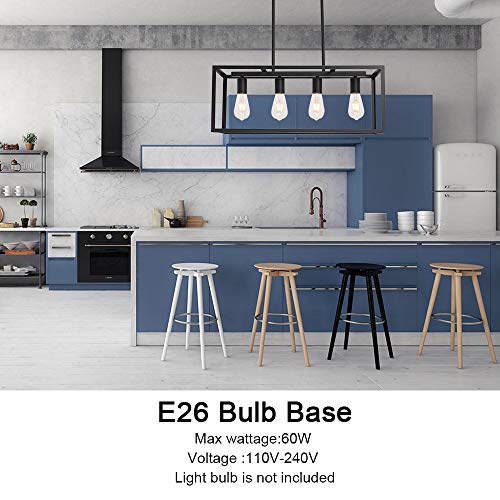 VINLUZ Rectangular Metal Chandelier.6 Light Black Linear Industrial Pendant Lights Cage Island Ceiling Lighting Fixture for Dining Room Kitchen