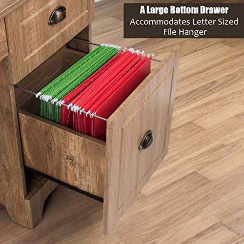 Tangkula 59 Inches Computer Desk, Wood Executive Desk Home Office Desk with Storage Drawers & Cabinet, Writing Study Table Computer Workstation, PC Laptop Desk for Bedroom & Office (Natural)