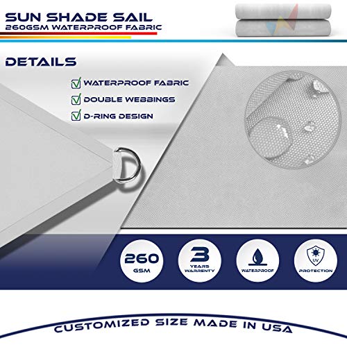 Windscreen4less Terylene Waterproof Sun Shade Sail UV Blocker Rectangle Sunshade Patio Canopy Sail 9' x 24' in Color Light Grey Included Free Pad Eyes 260GSM - Customized Sizes