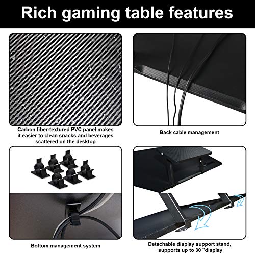 lazzo 42" Gaming Desk,Home Office Desk with Detachable Monitor Stand,Storage Basket,Speaker Holder,Cup Holder,Headphone Hook & Cable Management,Computer Gaming Table, Yellow